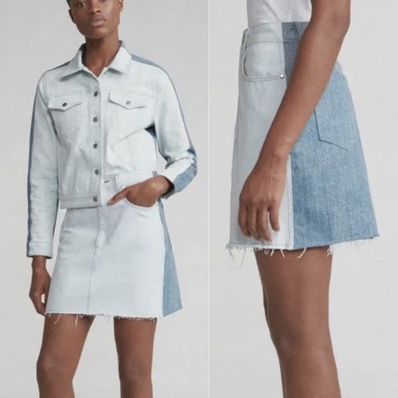 NWT Rag & Bone Moss Raw Hem Denim Mini Skirt in Double Blues - Picture 1 of 5